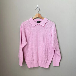Vintage Jolie New York Womens Medium Chic Collared Knit Pink Pullover Sweater
